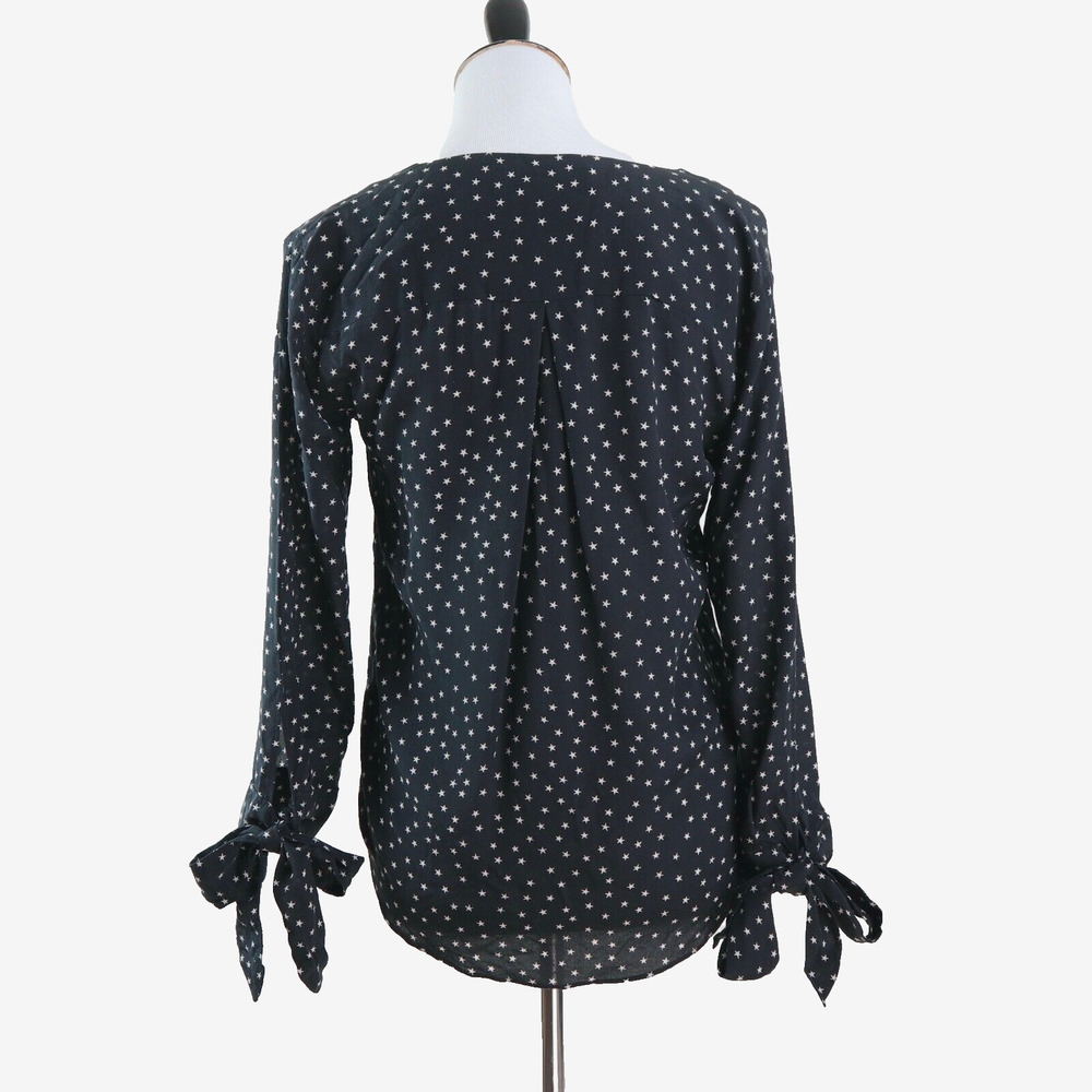 Madewell Size S Silk Star Scatter Tie Sleeve Blouse Black White - Picture 4 of 11